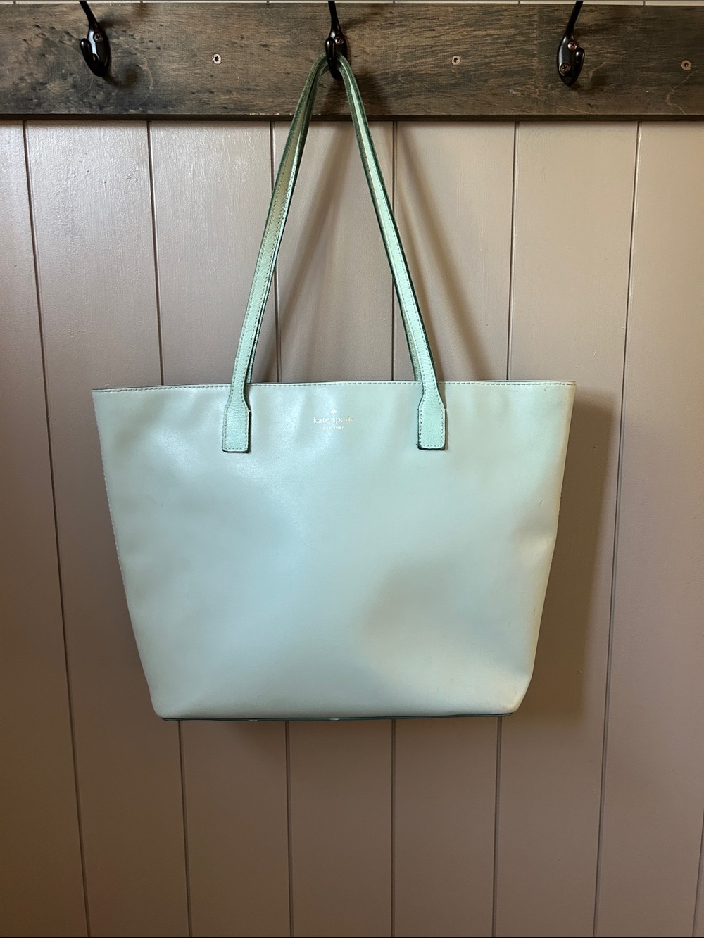 kate spade mint green leather tote